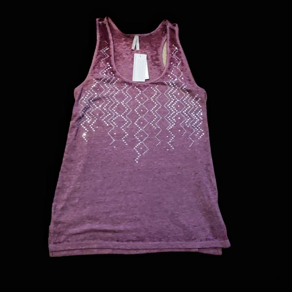 NWT Vanity Wine color Burnout tank top with Bling.
